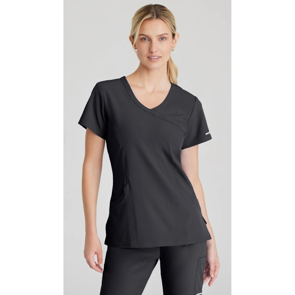 Skechers By Barco Uniform Scrubs Top Gray Professional Medical Size L 3‎ Pocket